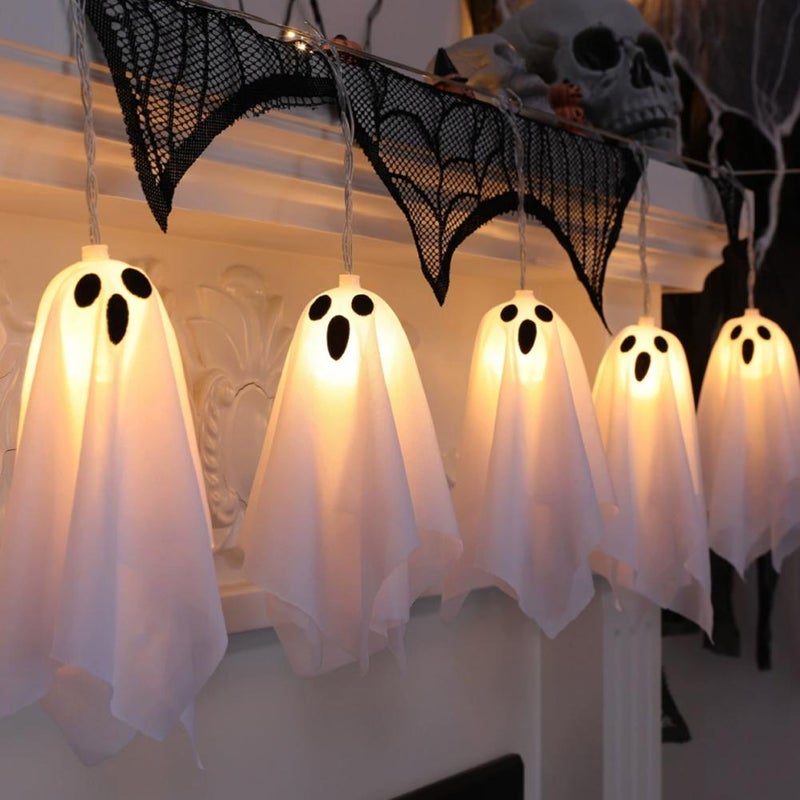 Ghost String Lights – Hanging Swing Ghost Halloween Decor with 10-piece Fabric Set, 8.2ft Led Lights for Yard, Porch, Garden & Indoor Party - Image 3